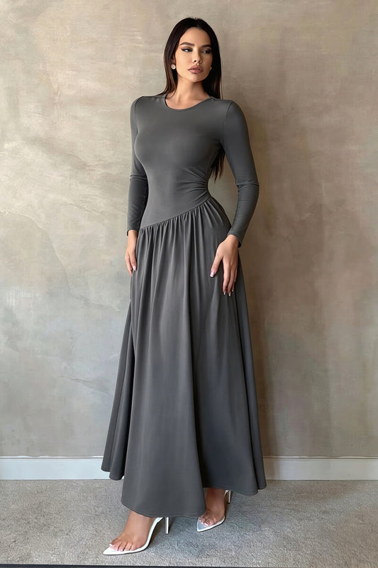 Scoop Neck Drop Waist Flared Maxi Dress
