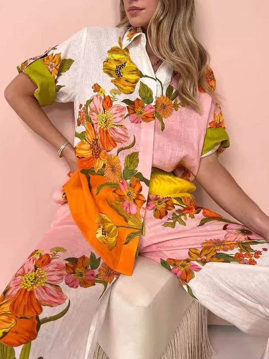 Sophisticated Modern Feel Unique Print Button Down Oversized Blouse