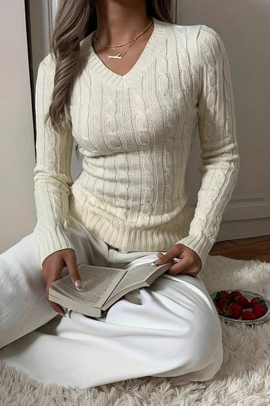 Casual Cable Knit V Neck Sweater
