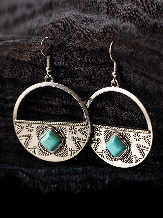Boho Earrings - Turquoise Western Sunset Round