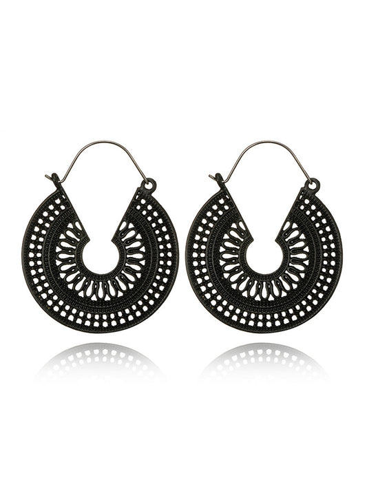 Boho Earrings - C Shape Hollow Antique Hoop