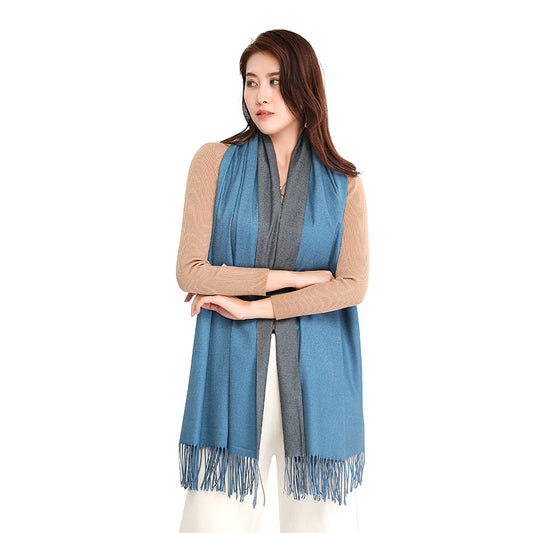 Solid Color Double-sided Imitation Cashmere Dual-use Autumn Winter Warm Fringe Scarf