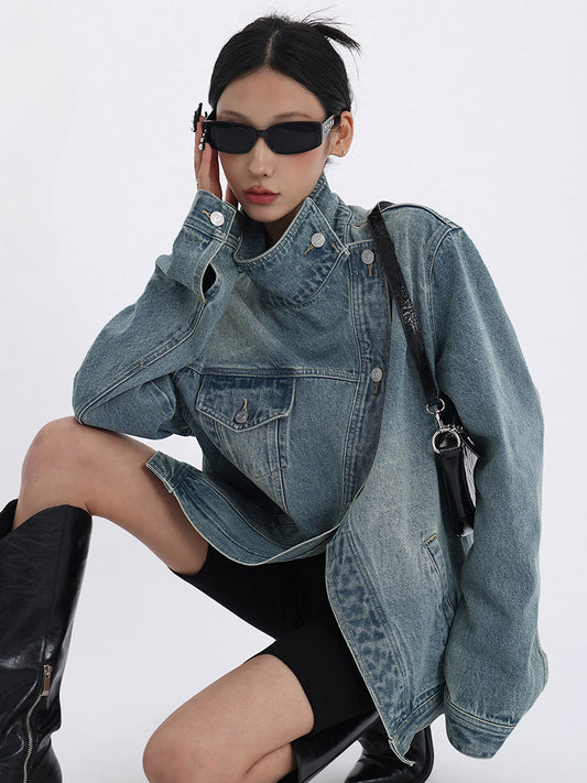 Graceful Turtleneck Denim Jacket Jacket