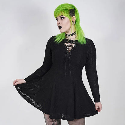 Plus Size Punk Long Sleeve Plus Size Gothic Cut-out Dress