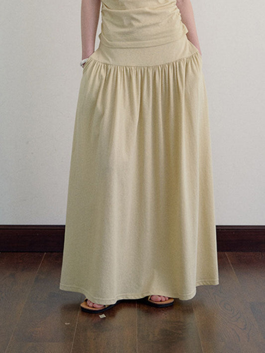 Knit Waist Cinched Pleated Skirt