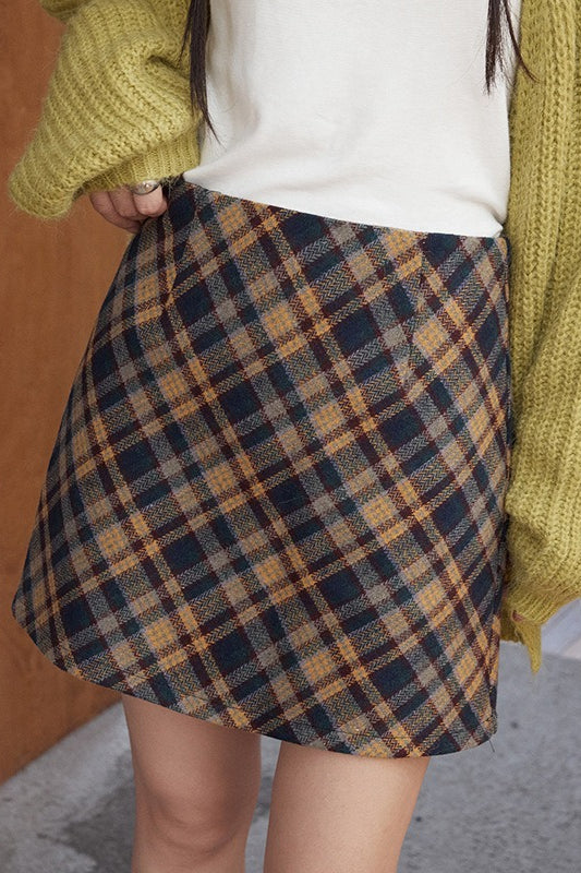 Vintage High-Waist Plaid Pencil Skirt