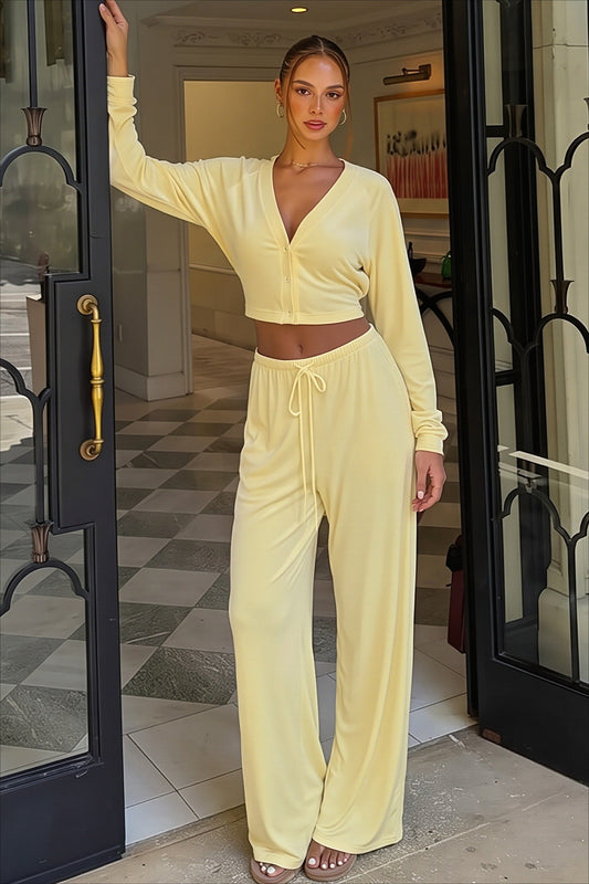 V-Neck Snap Button Tie Longline Two-Piece Set