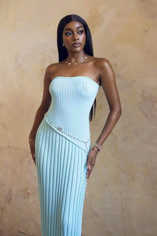 Ribbed Strapless Twist Maxi Dress