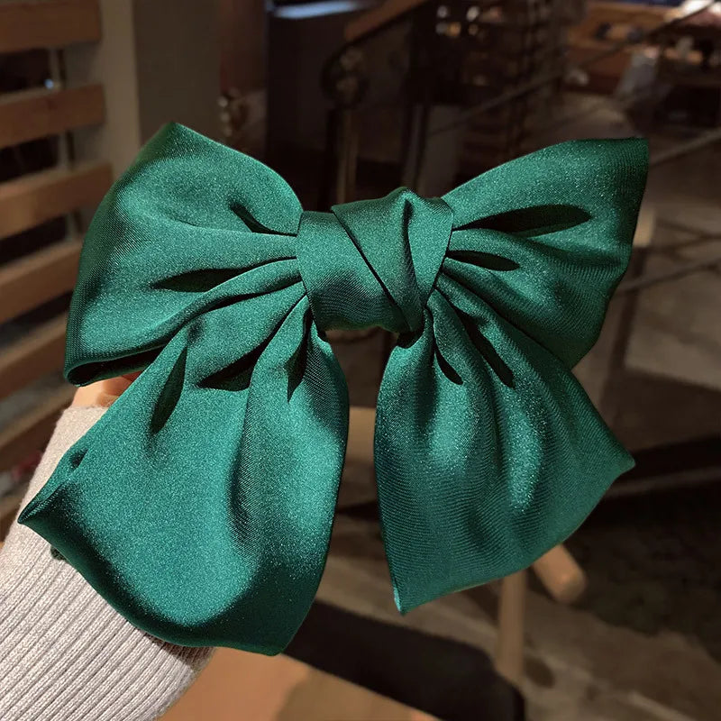 Big Red Bow Hair Accessory - Spring Korean Satin Rubber Christmas Green / Size Fits All