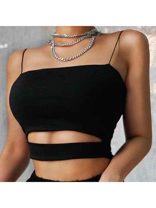 FashionSierra - 2024 New Fashion Summer Casual Sleeveless Cut-Out Short Tee Shirt Crop Tops