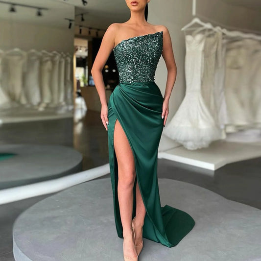 FashionSierra - New Green Sequins Fairy Sleeveless Fashion Long Evening Dress