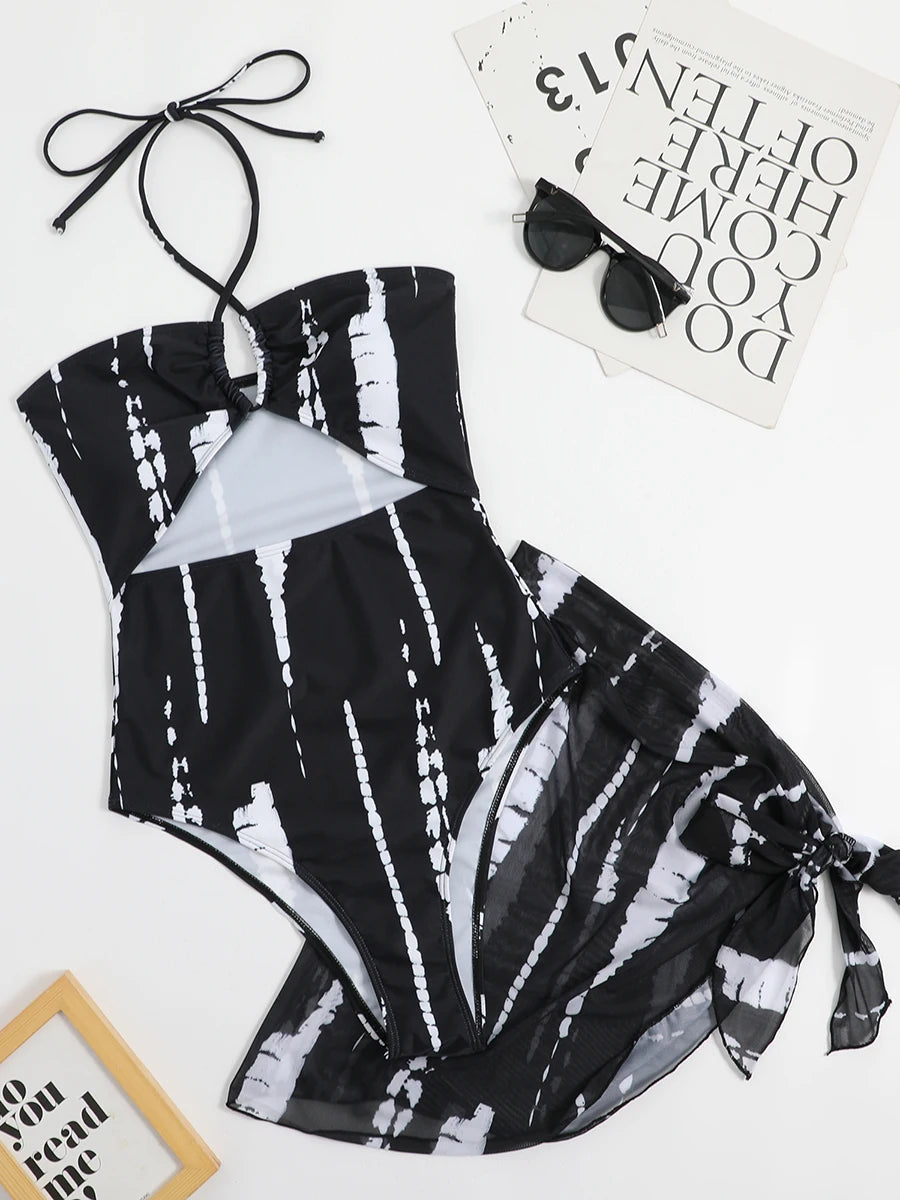FashionSierra - 2024 Flirty Halter Printed Skirted Basic Swimsuits