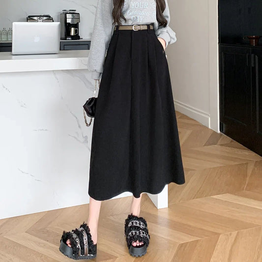 FashionSierra - 2024 New Autumn Winter Corduroy Womens Fashion High Waist Ball Gown Korean Ladies Casual Long Skirt