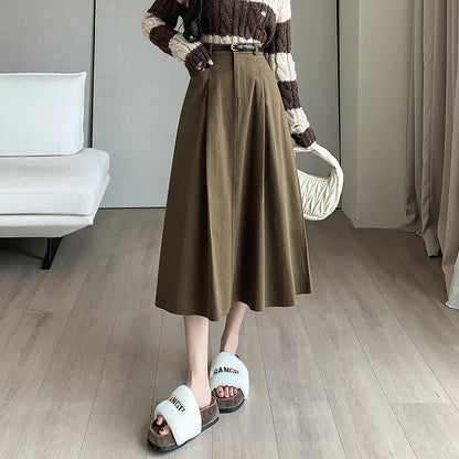 FashionSierra - 2024 New Autumn Winter Women Long Female Fashion High Waist A-line Midi Ladies Vintage Ball Gown Umbrella Skirt