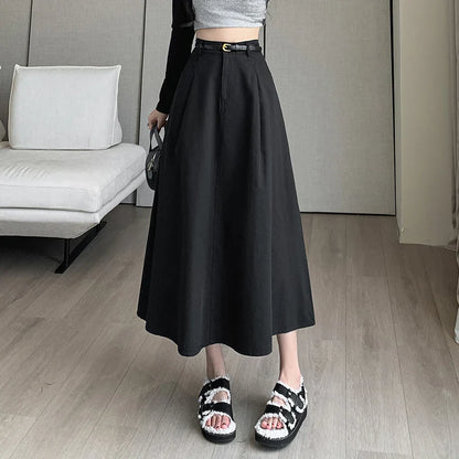 FashionSierra - 2024 New Autumn Winter Women Long Female Fashion High Waist A-line Midi Ladies Vintage Ball Gown Umbrella Skirt