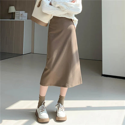 FashionSierra - 2024 New Autumn Winter Wool Blend Mid-length Women Fashion High Waist A-line Wool Female Casual Long Skirt