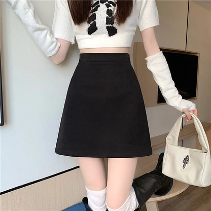 FashionSierra - 2024 New Autumn Winter Wool Mini Women Fashion High Waist A-line Woolen Short Ladies Package Hip Skirt