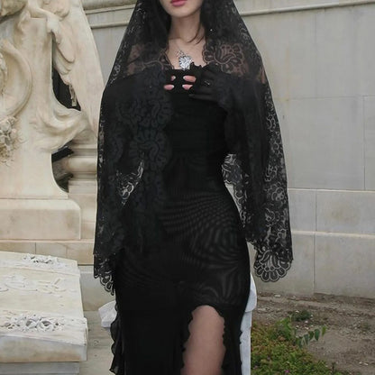 FashionSierra - 2024 New European And American Gothic Dark Fashion Man Slim One Shoulder Mesh Long Women Casual Summer Dress