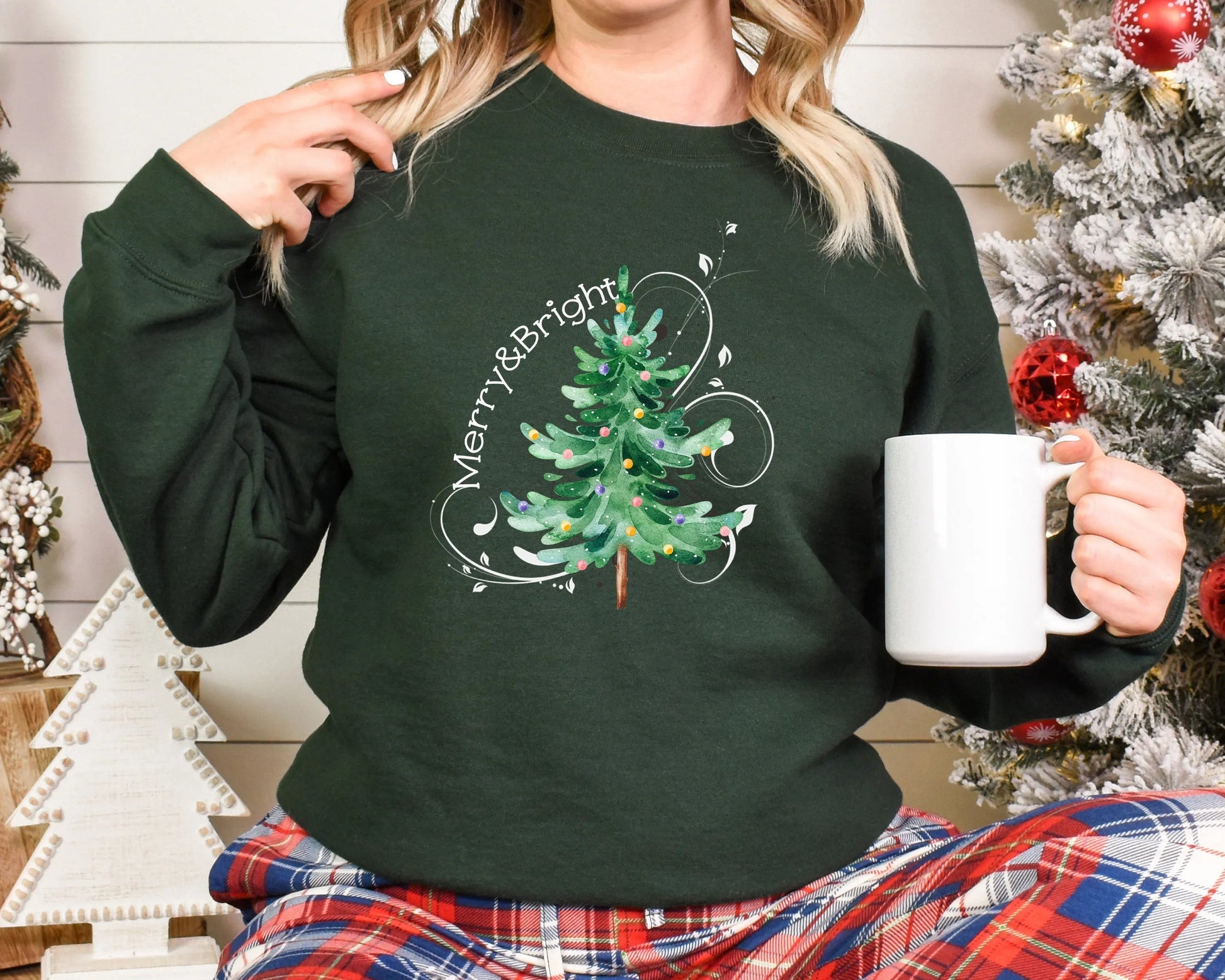 Merry Bright Light Tree Girl Christmas Hoodie Green / S Hoodies-L