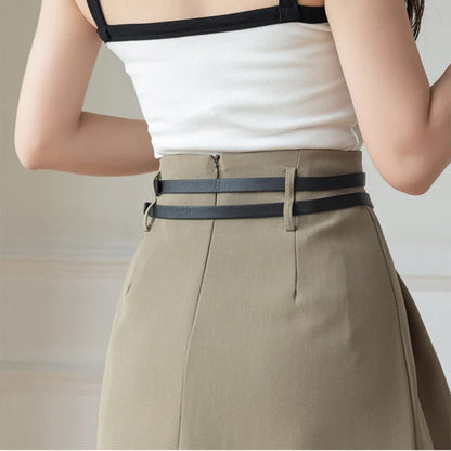 FashionSierra - 2024 New Spring Summer Fashion Pleated Mini Women Belt High Waist A-line Suit Ladies Casual Short Skirt