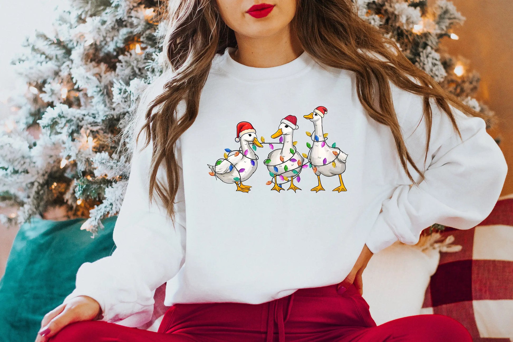 Voguish Day Cotton Duck Lights Essential Family Party Christmas Hoodie White / S Hoodies-L