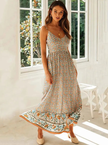 FashionSierra - 2024 Floral Maxi Women Elegant Spaghetti Strap Boho Dress