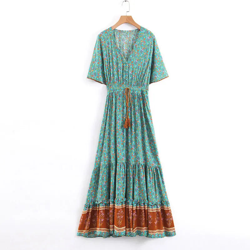 FashionSierra - 2024 Tassel Bohemian Long Party Floral Print Boho Dress
