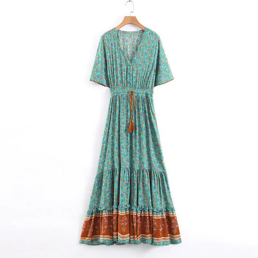 FashionSierra - 2024 Tassel Bohemian Long Party Floral Print Boho Dress