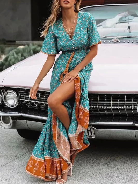 FashionSierra - 2024 Tassel Bohemian Long Party Floral Print Boho Dress