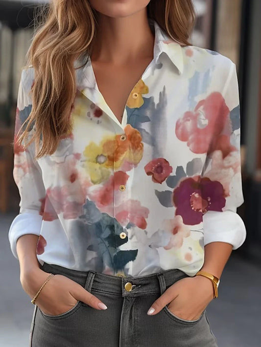 FashionSierra Flower 3D Print High Quality Long Sleeve Fashion Large Size Female Blouse