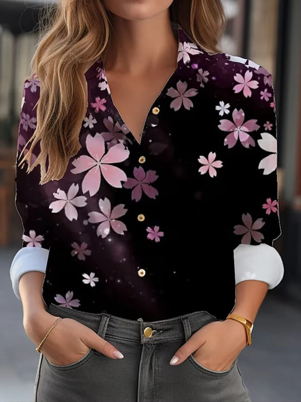 FashionSierra Flower 3D Print High Quality Long Sleeve Fashion Large Size Female Blouse