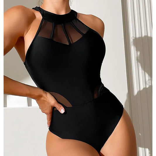 FashionSierra - 2024 Black Net Push-Up Body-contouring Poolside Basic Swimsuits