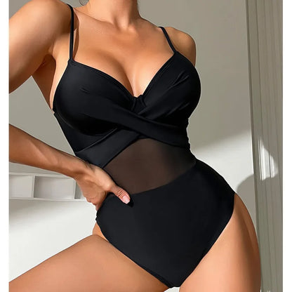 FashionSierra - 2024 Black Net Push-Up Body-contouring Poolside Basic Swimsuits