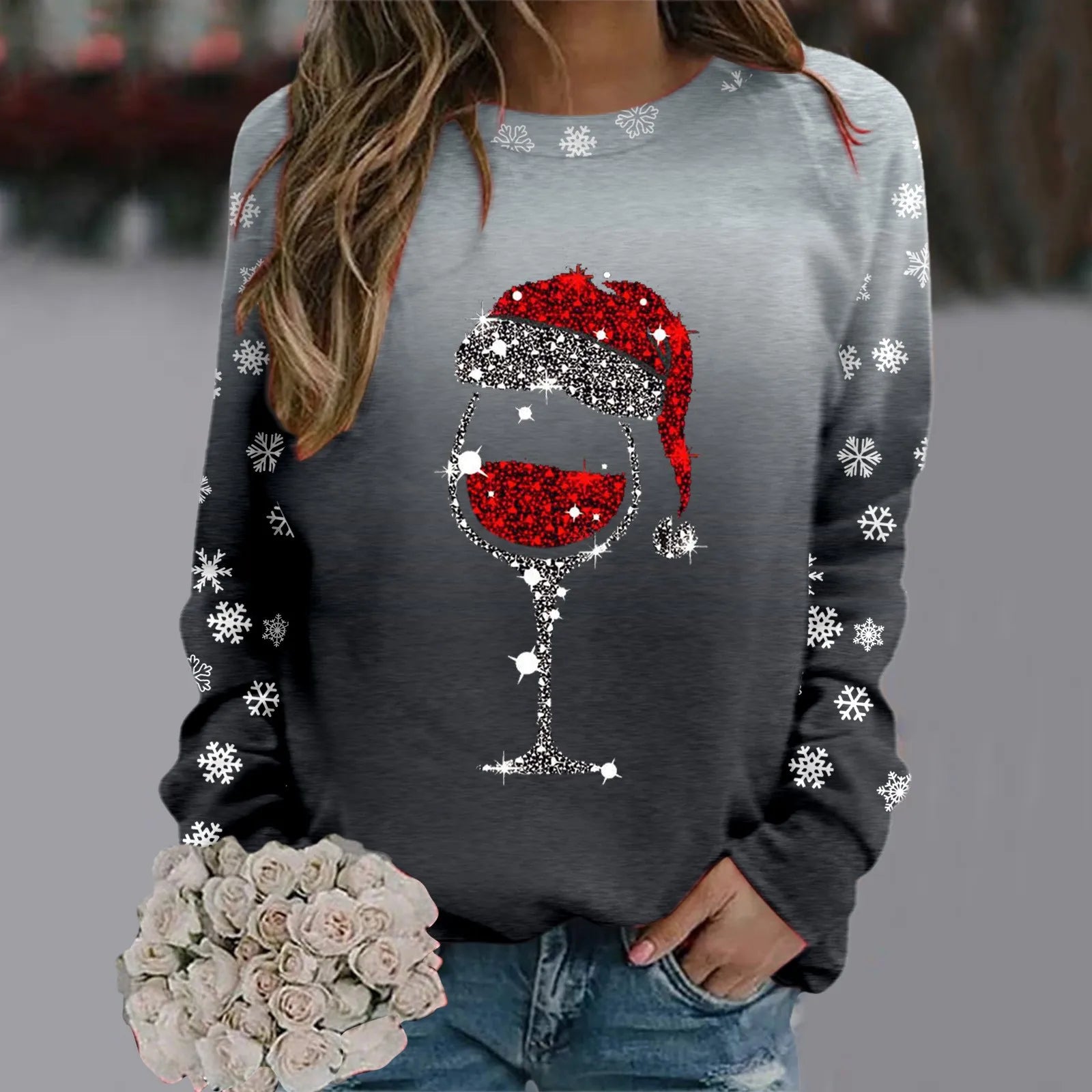 Cute Reindeer Graphic Long Sleeve Sweatshirt New Year Christmas Sweater 2-Black / S Sweaters-L