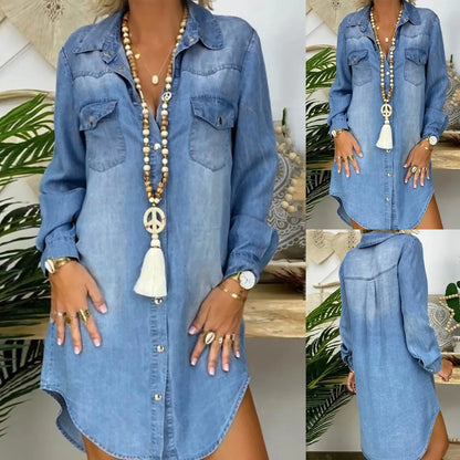 FashionSierra - Fashionable Short Sleeve Midi Denim Slim Pockets Zipper Casual Party Summer Dress