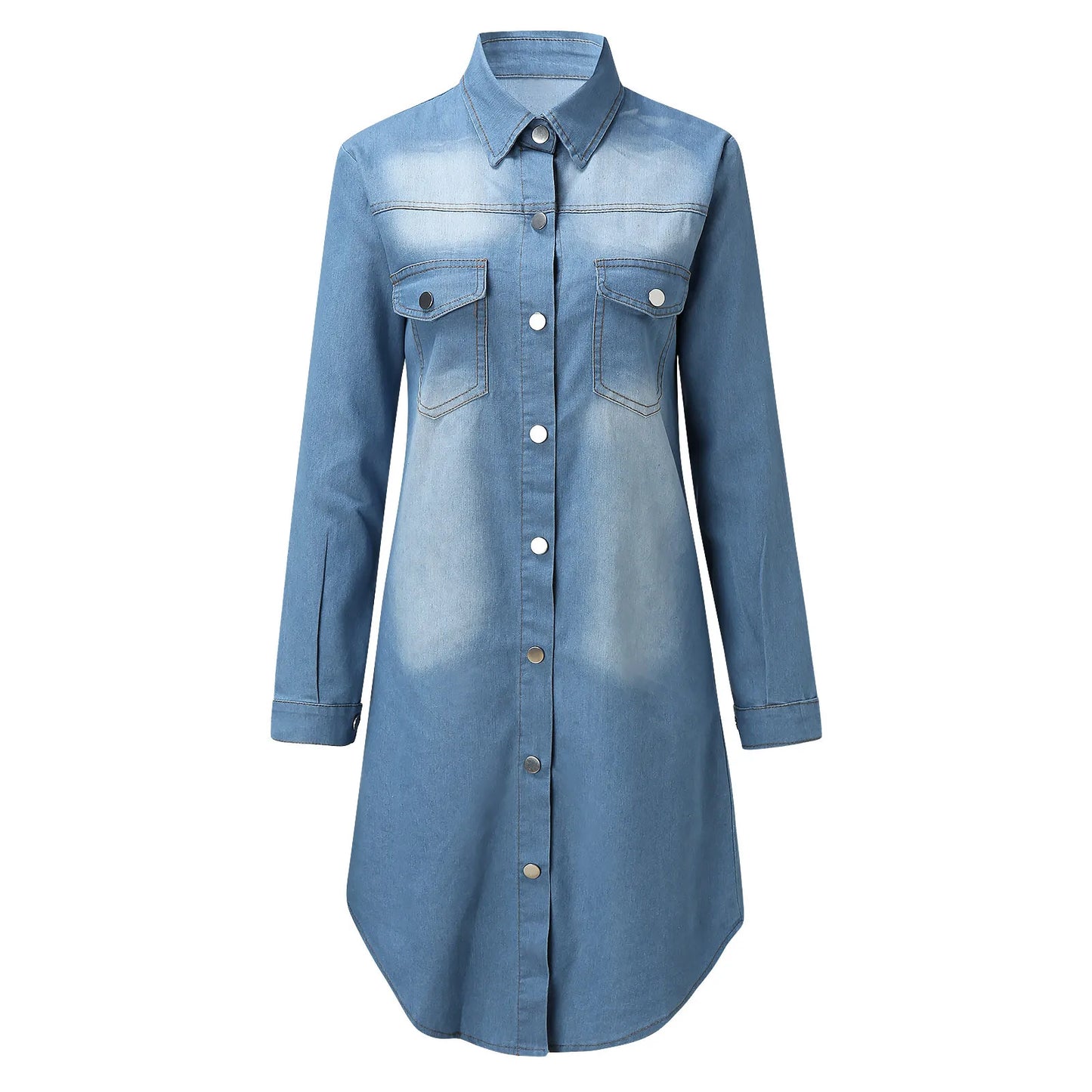 FashionSierra - Fashionable Short Sleeve Midi Denim Slim Pockets Zipper Casual Party Summer Dress