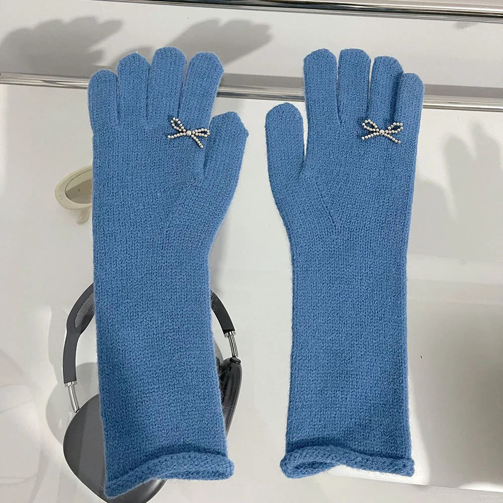 Vintage Red Wool Rabbit Full Finger Mittens For Winter Warmth Blue / One Size Gloves-L