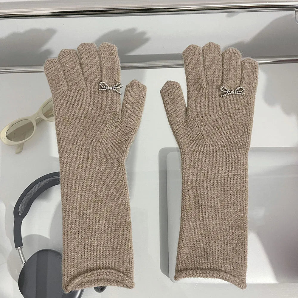 Vintage Red Wool Rabbit Full Finger Mittens For Winter Warmth Khaki / One Size Gloves-L