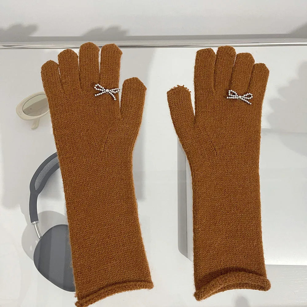 Vintage Red Wool Rabbit Full Finger Mittens For Winter Warmth Brown / One Size Gloves-L
