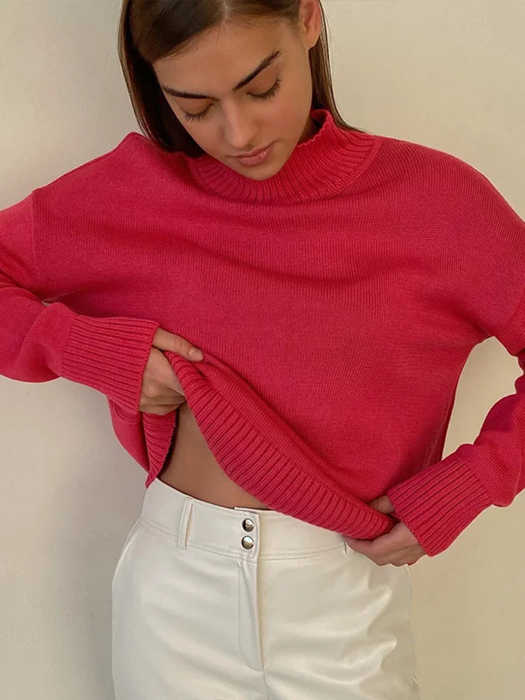 Chic Thickened Inner Wear Solid Fashion Knitted Jumper Christmas Sweater Rose Red / S Sweaters-L