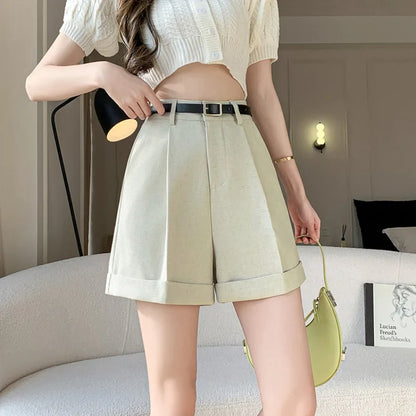 FashionSierra - New Fashion Draped Spring Summer Wide Leg Boyfriend Style Women Shorts 2024 Shorts