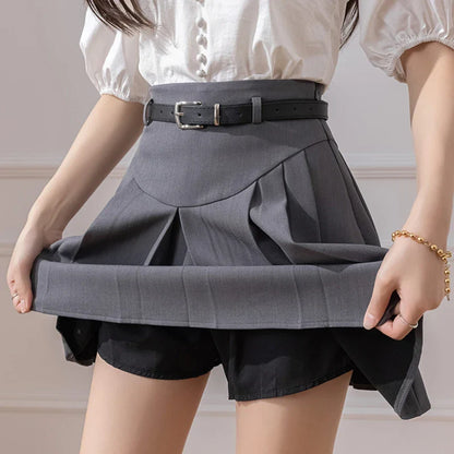 FashionSierra - 2024 New Fashion High Waist Pleated Mini Women Spring Summer A-line Skater Korean Students Short Skirt