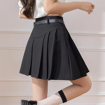 FashionSierra - 2024 New Fashion High Waist Pleated Mini Women Spring Summer A-line Skater Korean Students Short Skirt