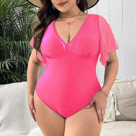 2024 Trendy Solid Color Sexy Ruffle Plus Size Swimsuits