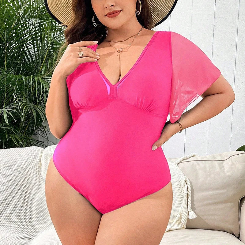 FashionSierra - 2024 Trendy Solid Color Sexy Ruffle Plus Size Swimsuits