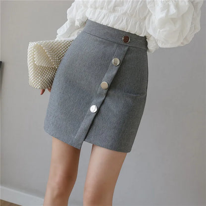 FashionSierra - 2024 New Spring Summer Women Package Hip Fashion Single Breasted High Waist Mini Ladies Sexy Bodycon Stretch Skirt