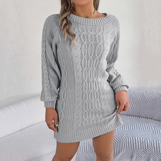 FashionSierra - New Knitted Sweater Fall Winter Casual Lantern Turtleneck Ribbed Mini Party Streetwear Dress