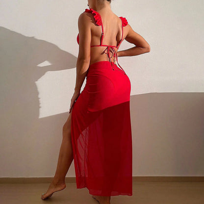 FashionSierra - Sexy Backless Three Piece Set Swimsuit With Hip Skirt Bikini Sets