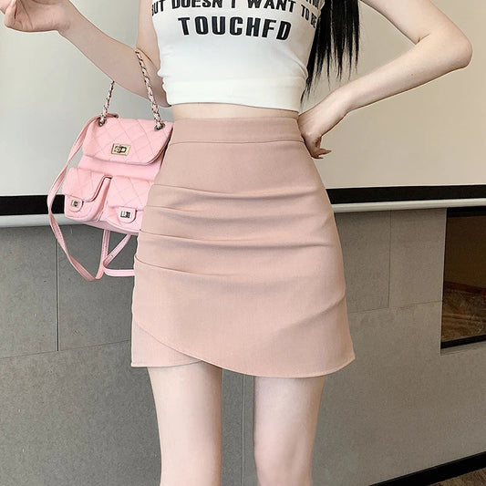 FashionSierra - New Fashionable Folds Irregular Package Hip High Waist A-line Short Mini Skirt