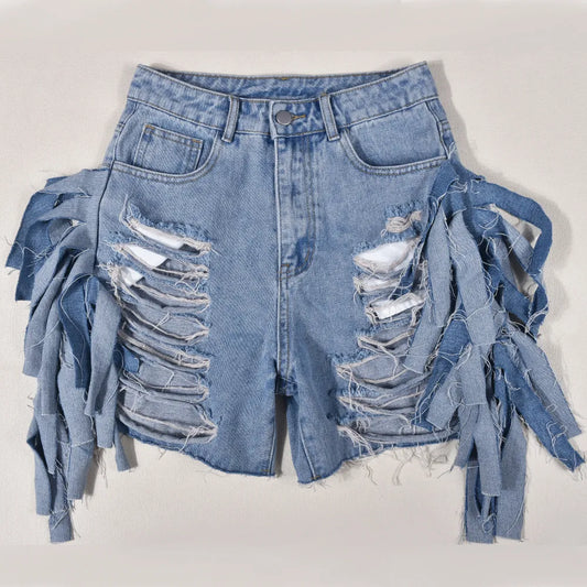 Women Denim Pants Fashion Design Ripped Frayed Hem Femme Shorts